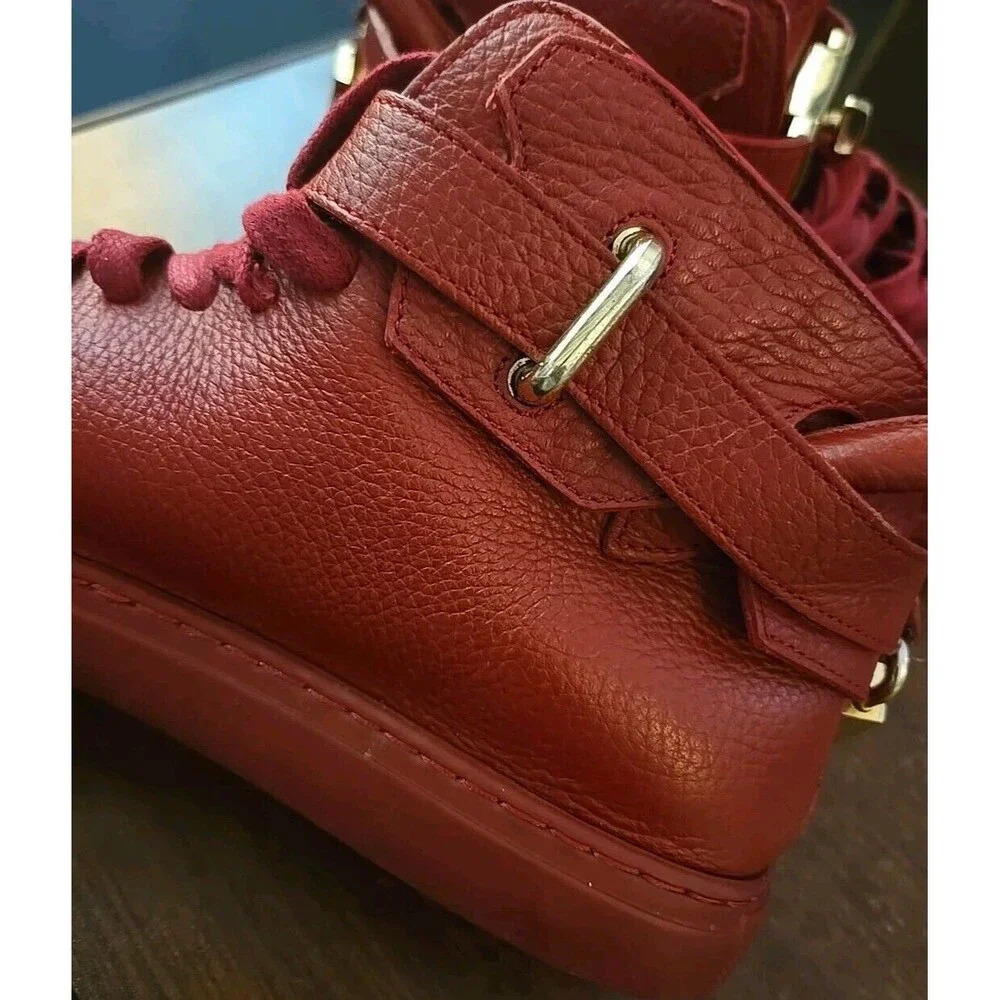 Buscemi Sneakers Mens 42 US 8.5-9 Red Leather 100MM Guts/Guts High Top Gold Lock - Picture 3 of 13
